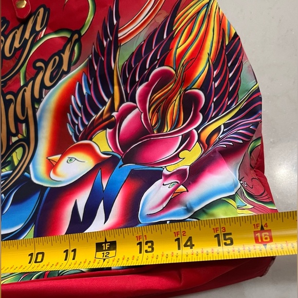 Christian Audigier Los Angeles Tote Shoulder Bag Red Spell Out Birds Graphic - Picture 4 of 8